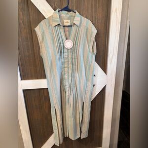 Umgee Striped Pintucked Midi Dress Sz Large